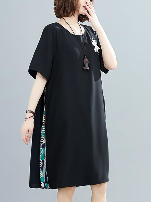 Plus Size Loose Split-Joint Print Midi Dress