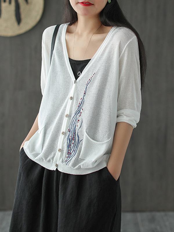 Simple Light Knitting Embroidered Shirt