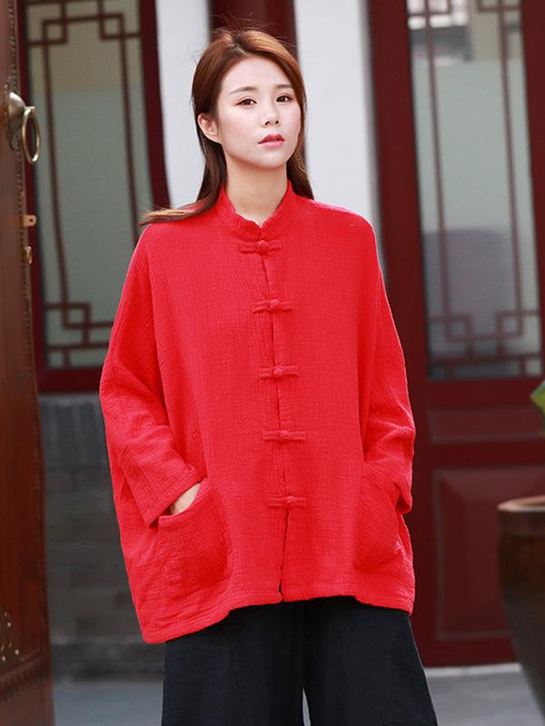 Vintage Solid Color Button Cropped Loose Outwear