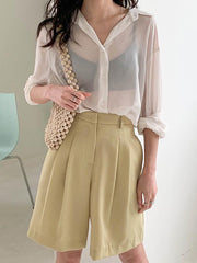 Solid Color See-Through Loose Shirt