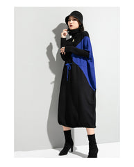 Women High Neck Color Block Drawstring Dress