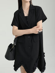 Irregular Clipping Short Sleeves Pure Color Notched Collar Mini Dresses