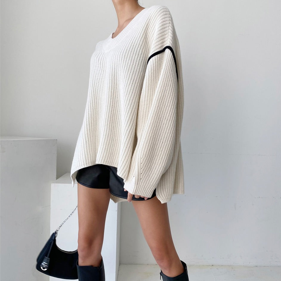 Spliced Side Slit Knit Sweater