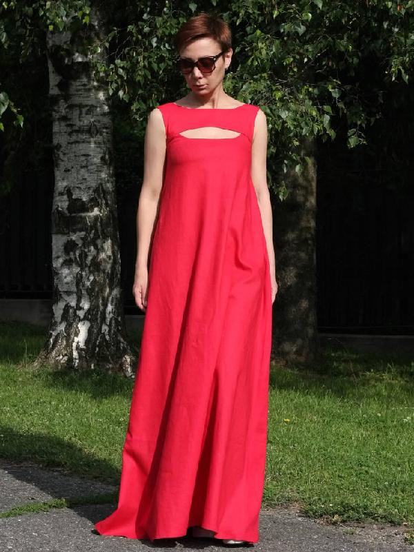 Solid Split-joint Sleeveless Maxi Dress