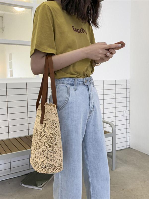 Solid Color Laced Bucket Bag