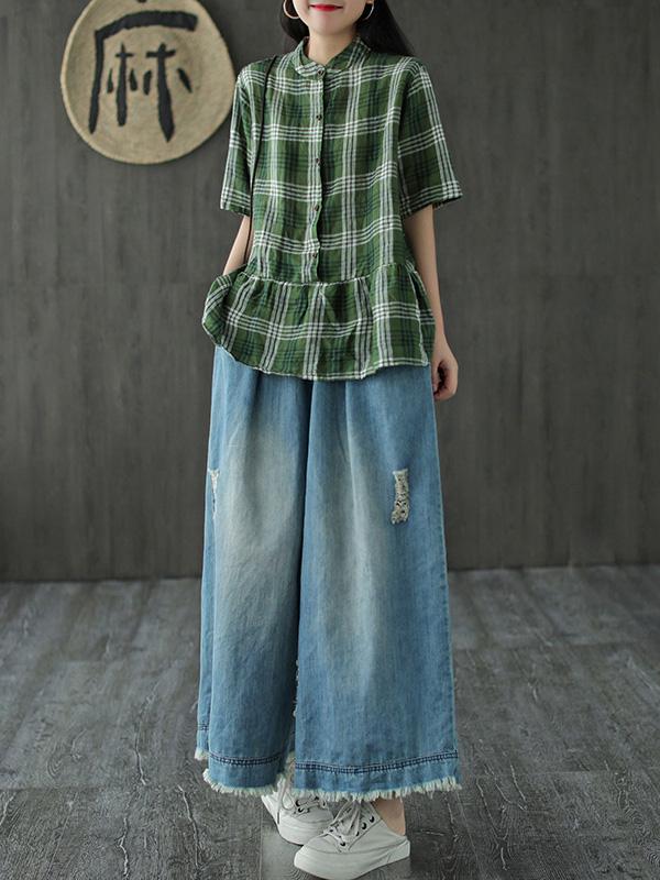 Loose Elastic Waist Wide-Leg Jean Pants