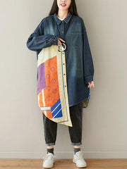 Loose Cropped Split-joint Jeans Shirt