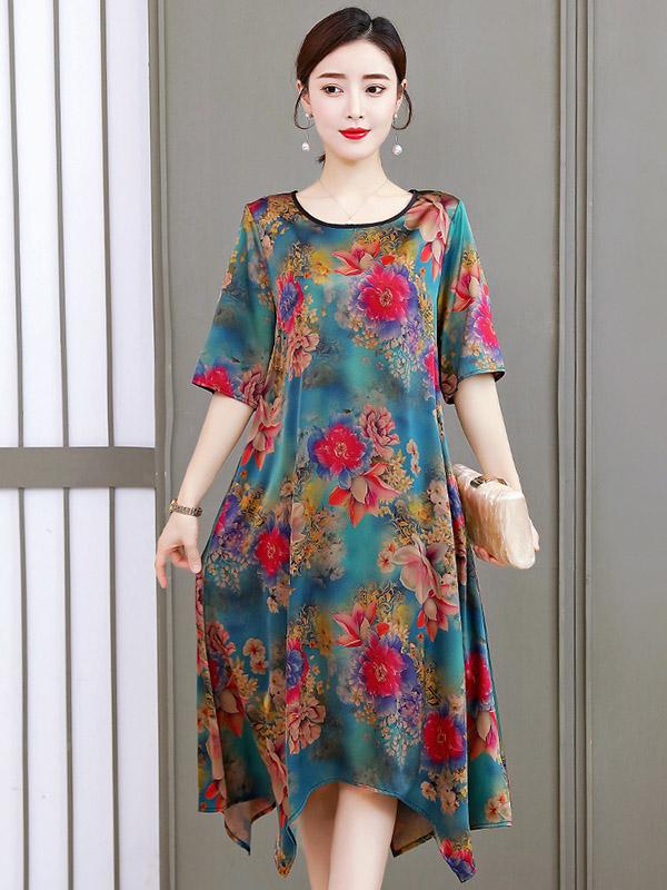 Loose Flower Printed National Dress