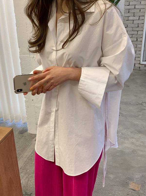 Loose Split-Side Lace-Up Cropped Comfortable Fashion Shirt