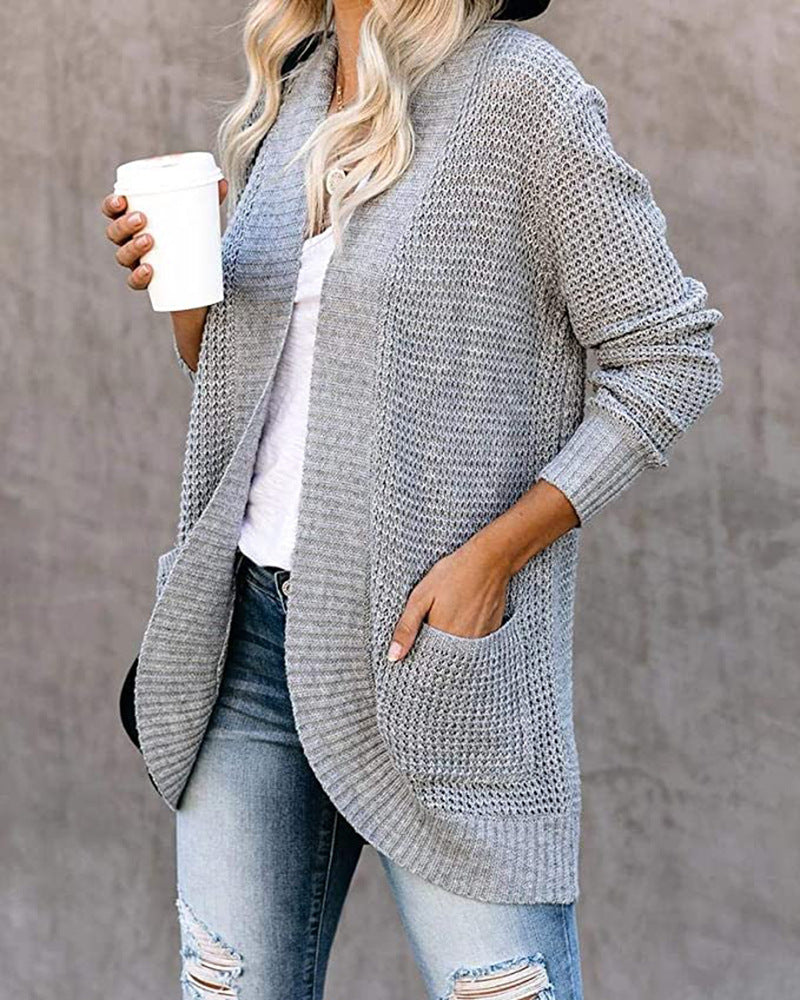 Casual Solid Color Knitted Cardigan Top