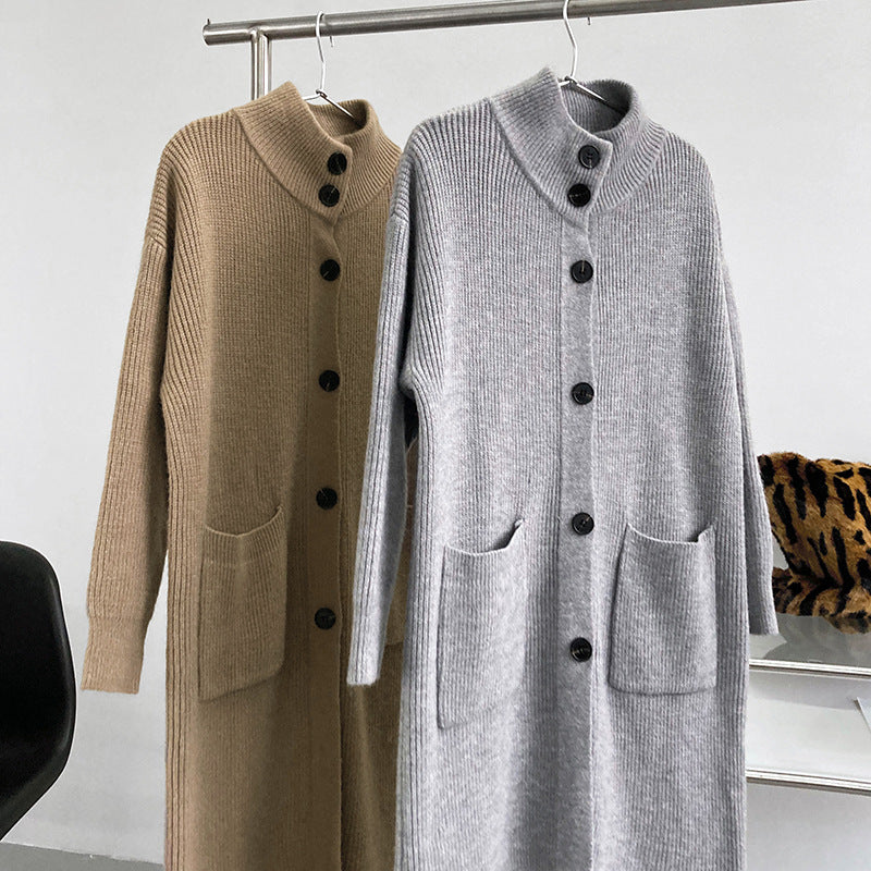 Retro Solid Thicken Knitted Midi Outwear