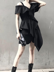 Asymmetric Backless Falbala Solid Shirt