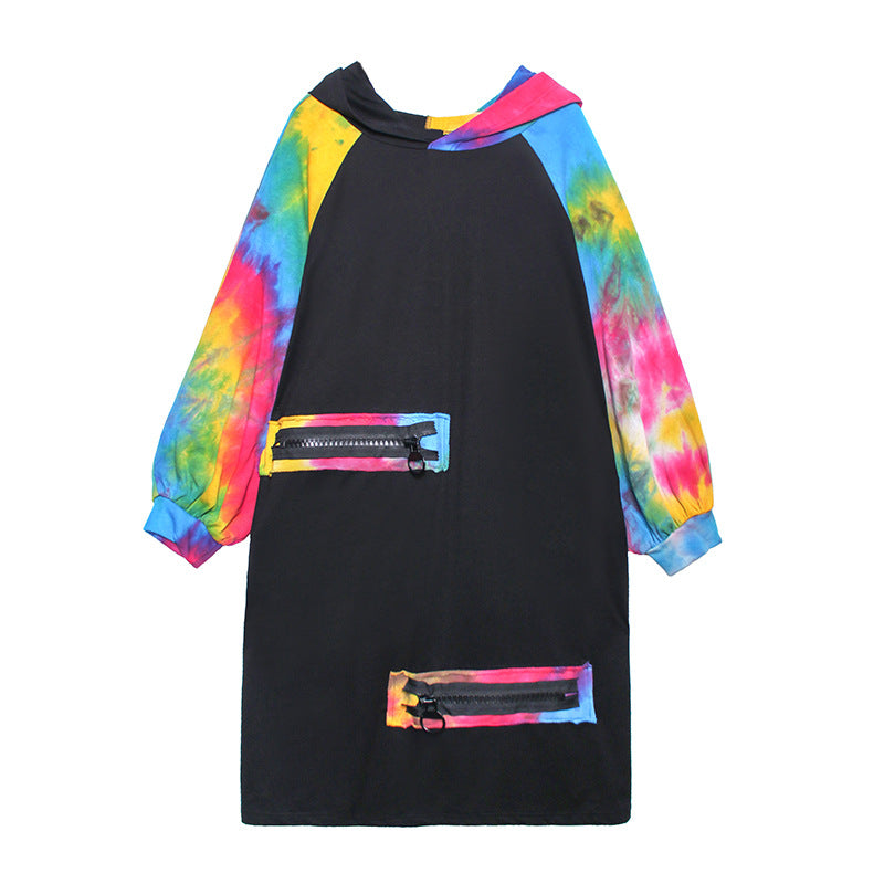 Women Stitching Loose Long Sleeve Dress