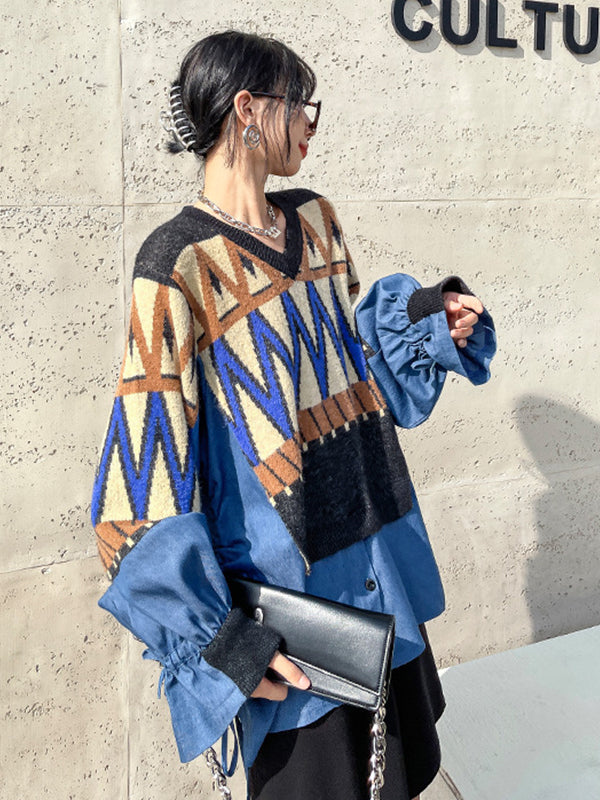 Urban Loose Splicing Denim Sweatshirt