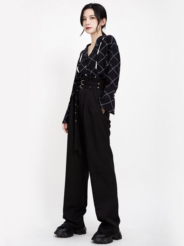 Casual Belted Mop-floor Wide Leg Pants