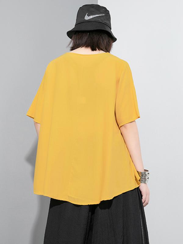 Simple Split-Joint Solid Lace-Up T-Shirt