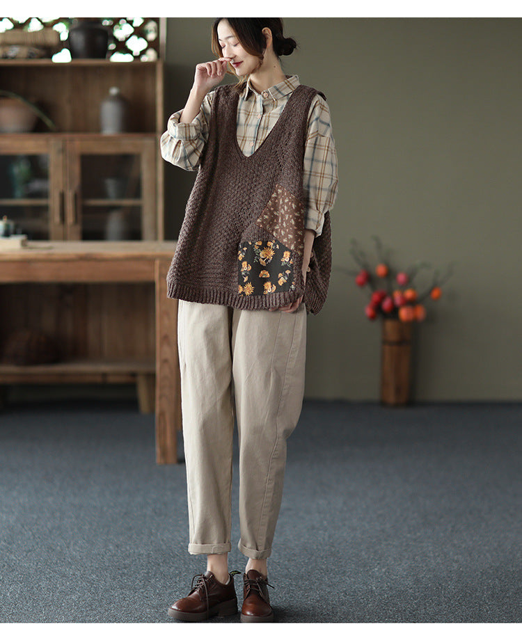 Retro Patch Knitted Vest