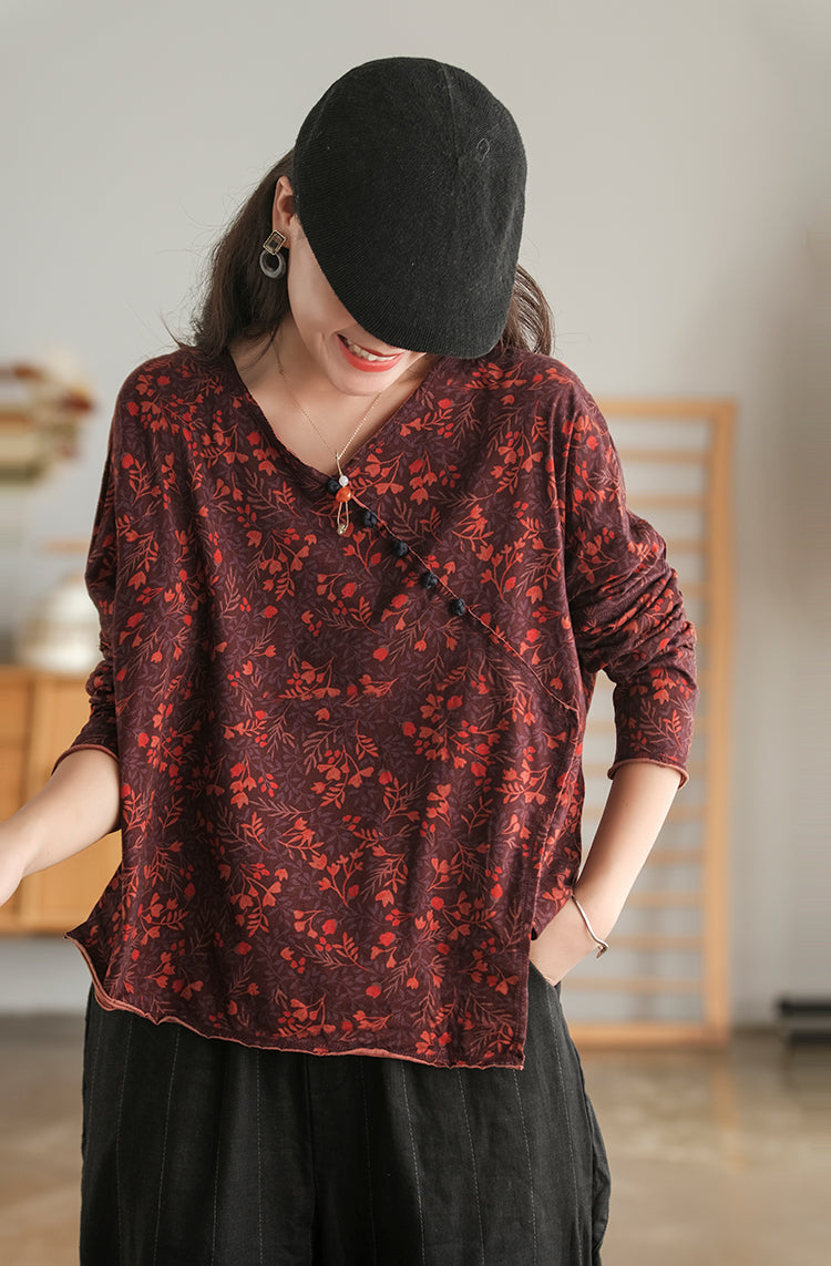 Retro Plate Button Slash Irregular T-Shirt