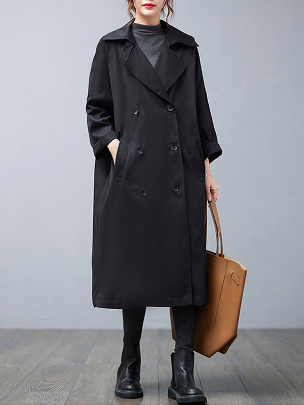 Loose Buttoned Notched Collar Trench Coat