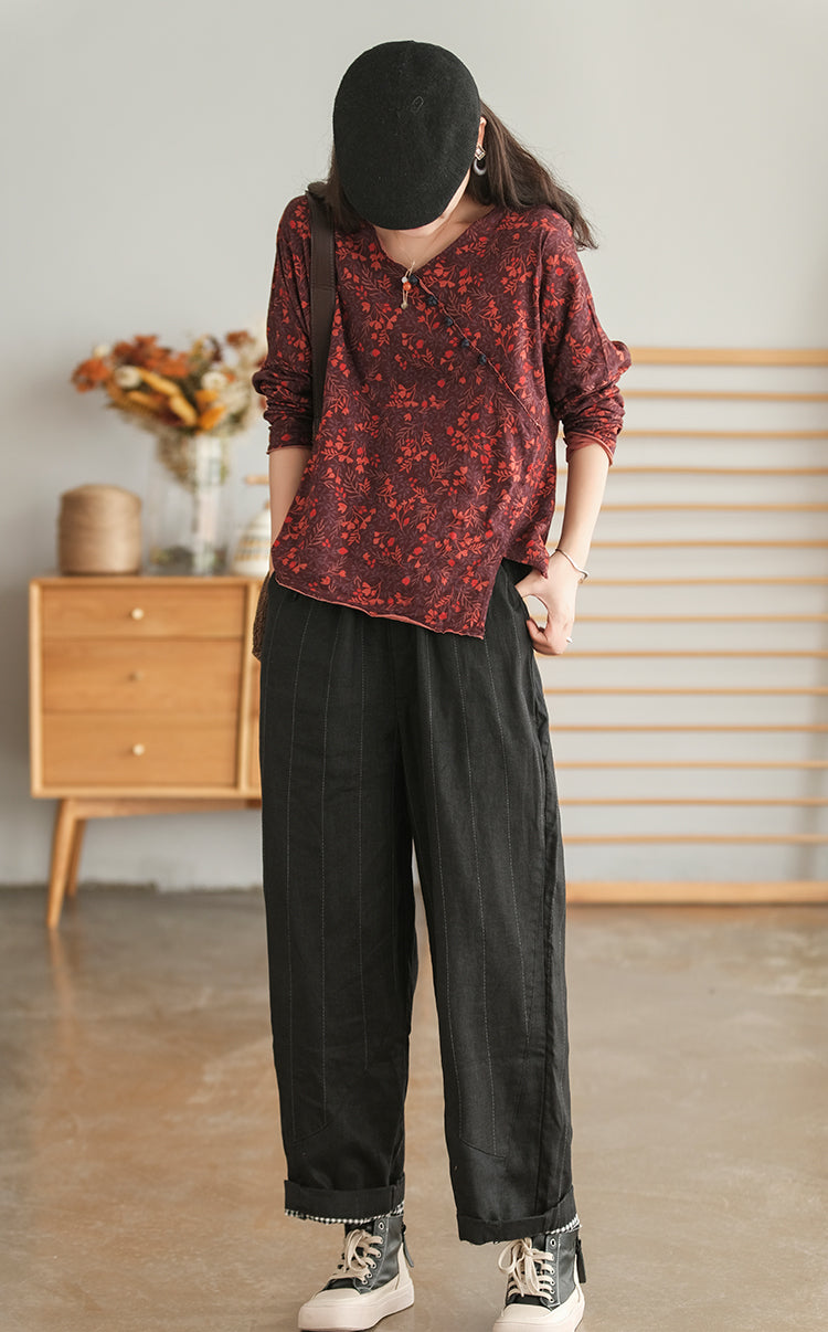 Retro Plate Button Slash Irregular T-Shirt