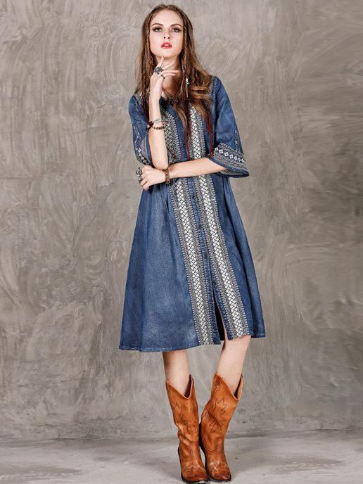 Vintage Oversize Embroidery Denim Dress