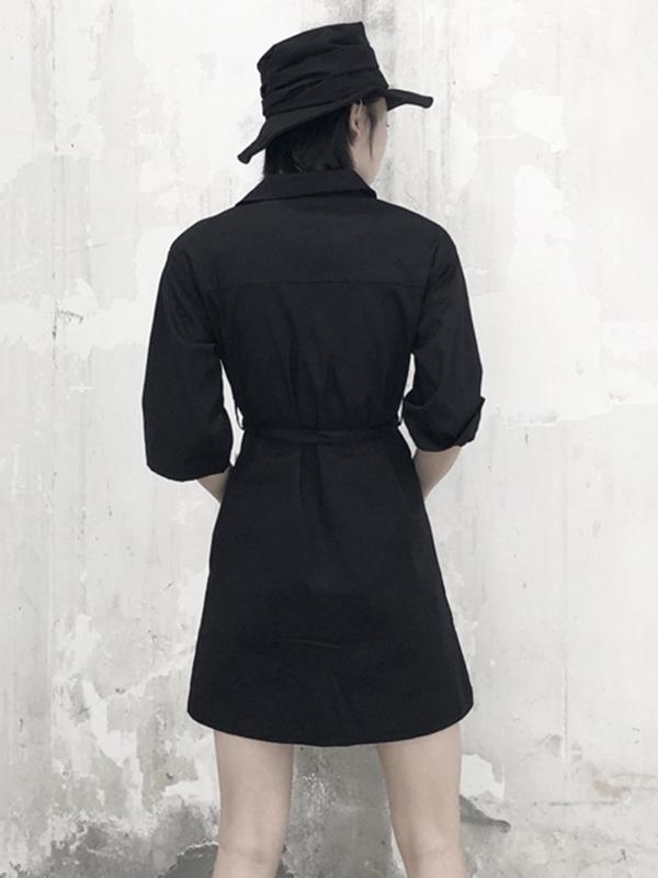 Split-joint Lapel Big Pocket Shirt Dress