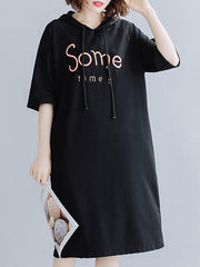 Loose Letter Embroidered Casual Hoodie Dress