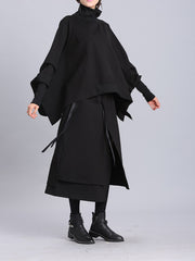 Black High-Neck Batwing Sleeves  Blouse