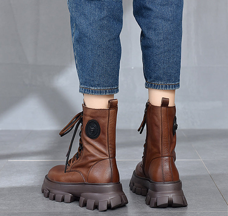 Retro Solid Color Platform Martin Boots