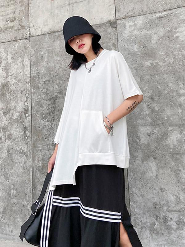 Solid Color Cropped Loose T-Shirt