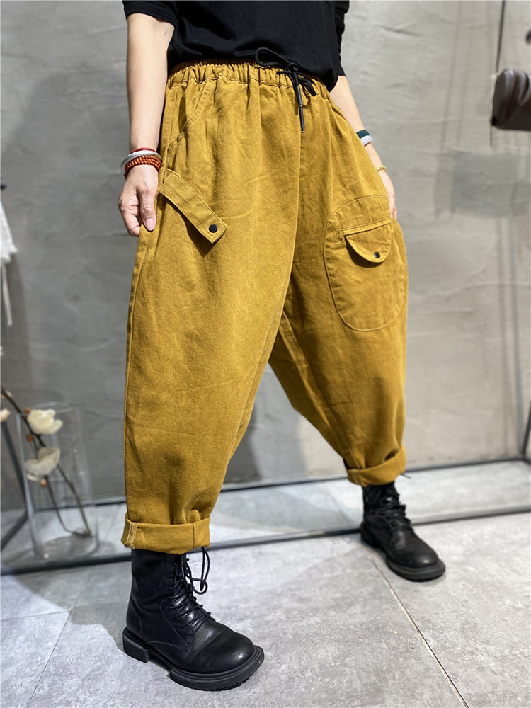 Elastic Waist Patch Pocket Harem Pants