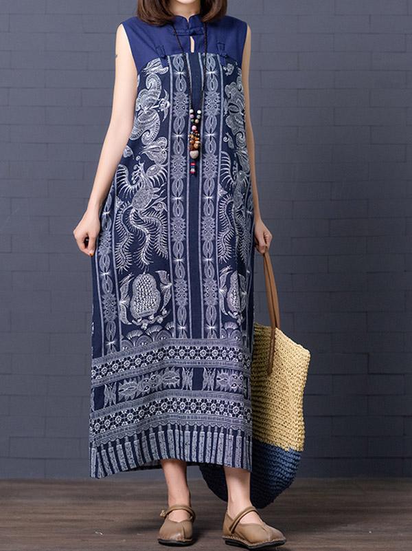 Loose National Style Sleeveless Long Dress