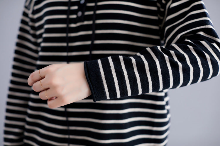 Hooded Striped Long Sleeves Blouse