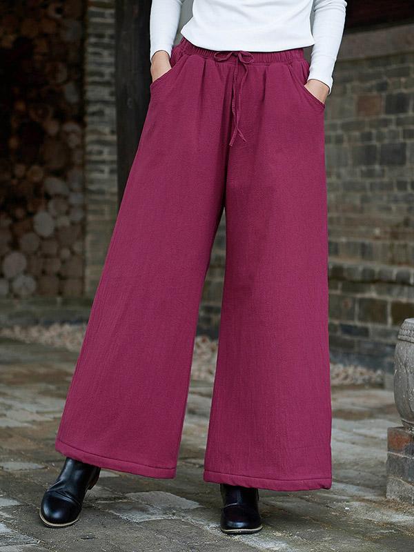 Vintage Solid Quilted Wide-Leg Pants