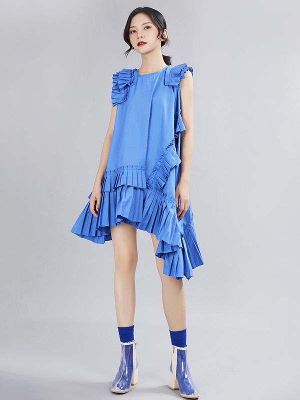 Asymmetric Ruffled Solid Dress