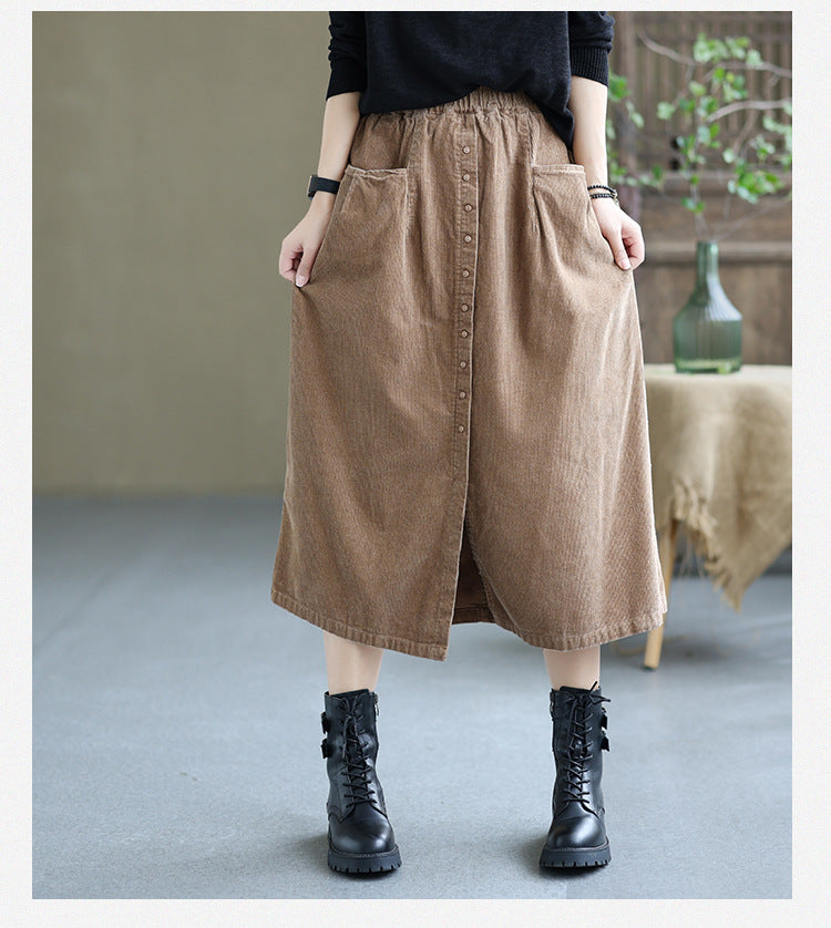 Vintage Corduroy Solid Color A-Line Skirt