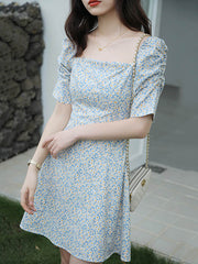 Original Bishop Sleeve Floral Square-Neck Dress