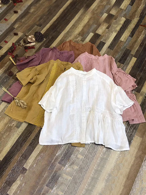 Original Solid Lace Blouses&Shirts Tops