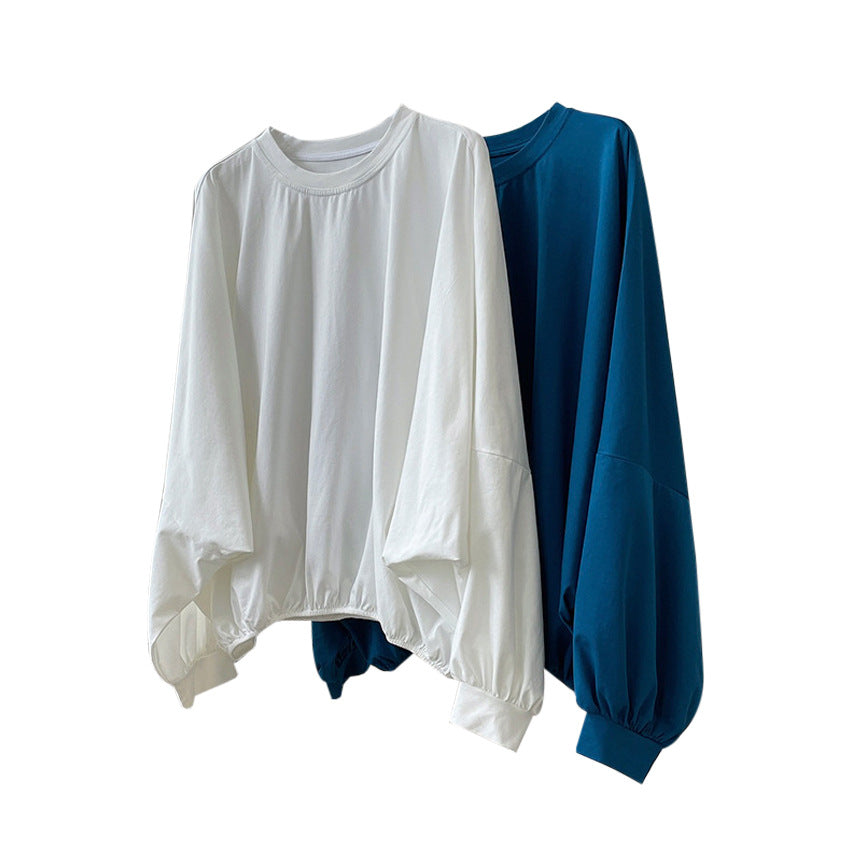 Loose Solid Off-Shoulder Round Neck T-Shirt