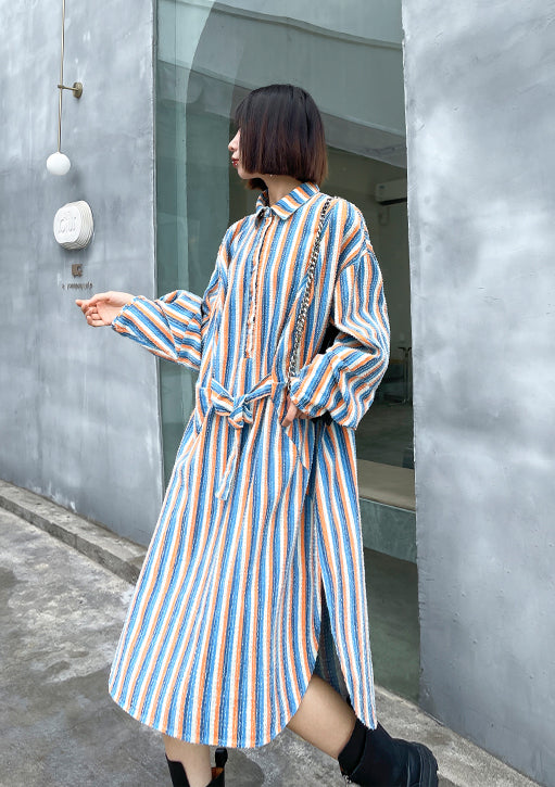 Loose Striped Belted Irregular Shirt Dress