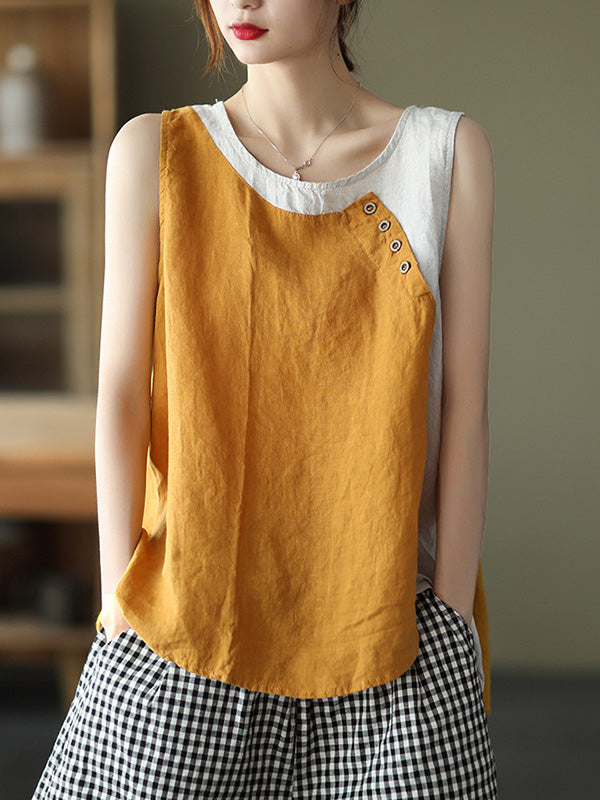 Round Neck Split-Joint Contrast Color Vest Top