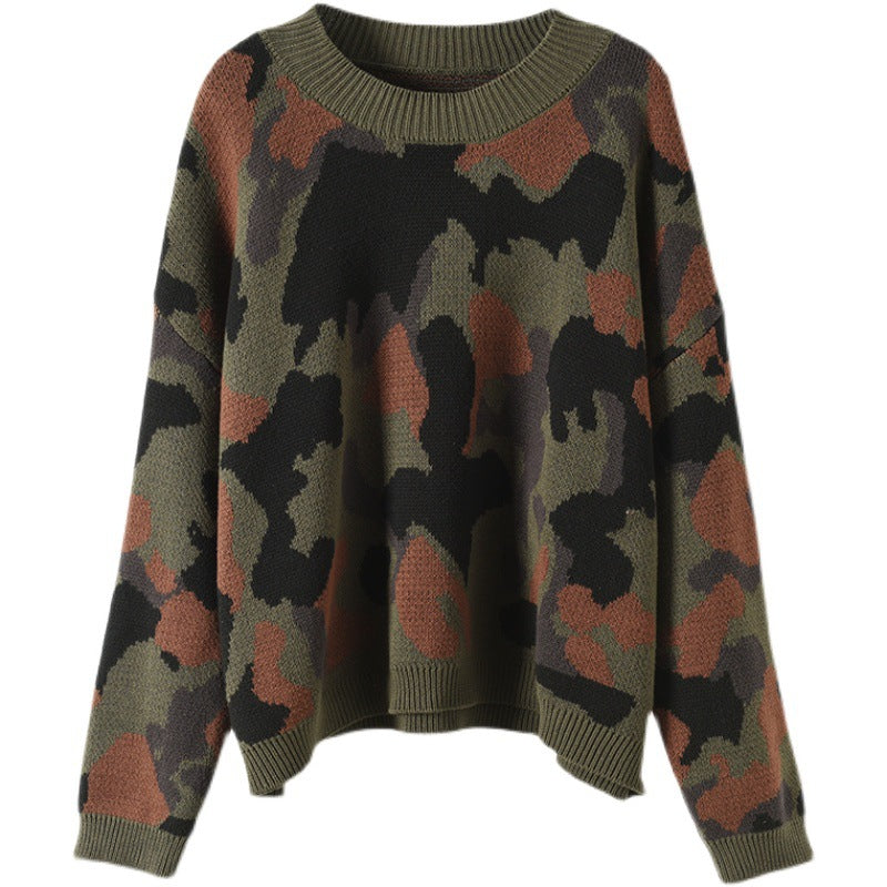 Color Print Loose Neck Casual Sweater