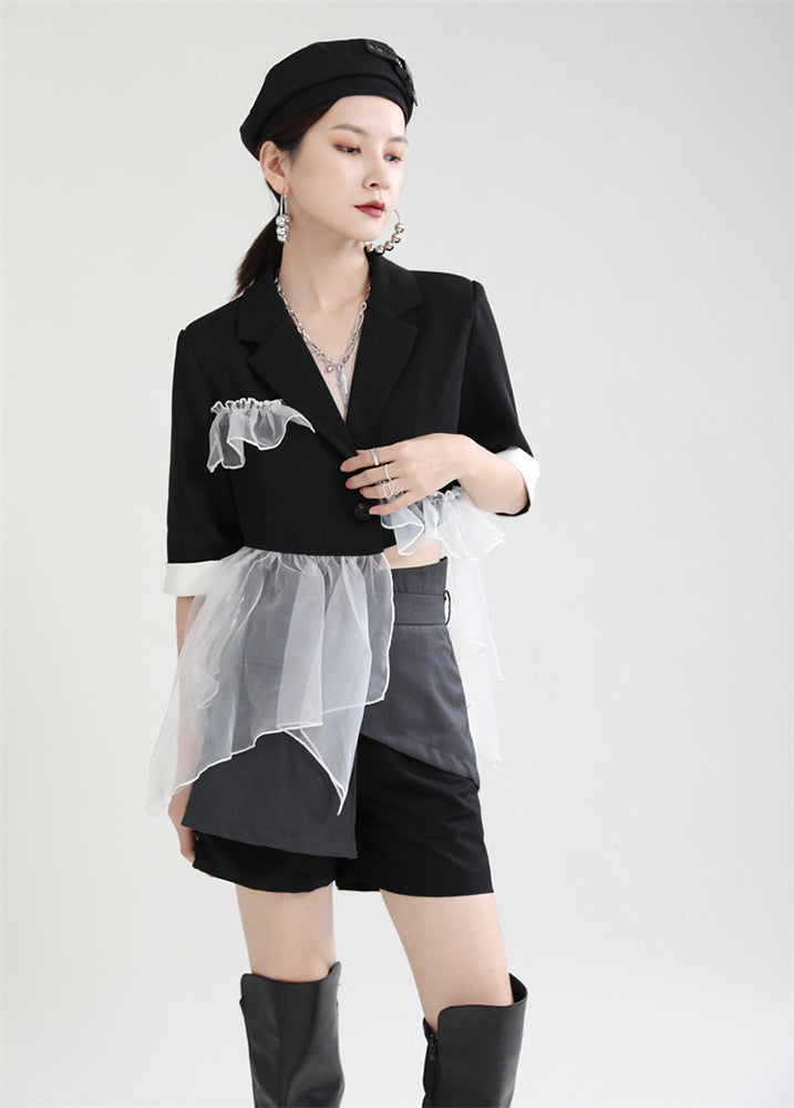 Black Lace Stitching Irregular Outwear