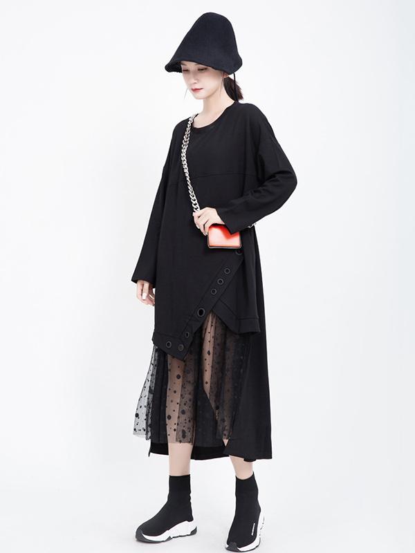 Polka-dot Gauze Split-joint Cropped Midi Dress