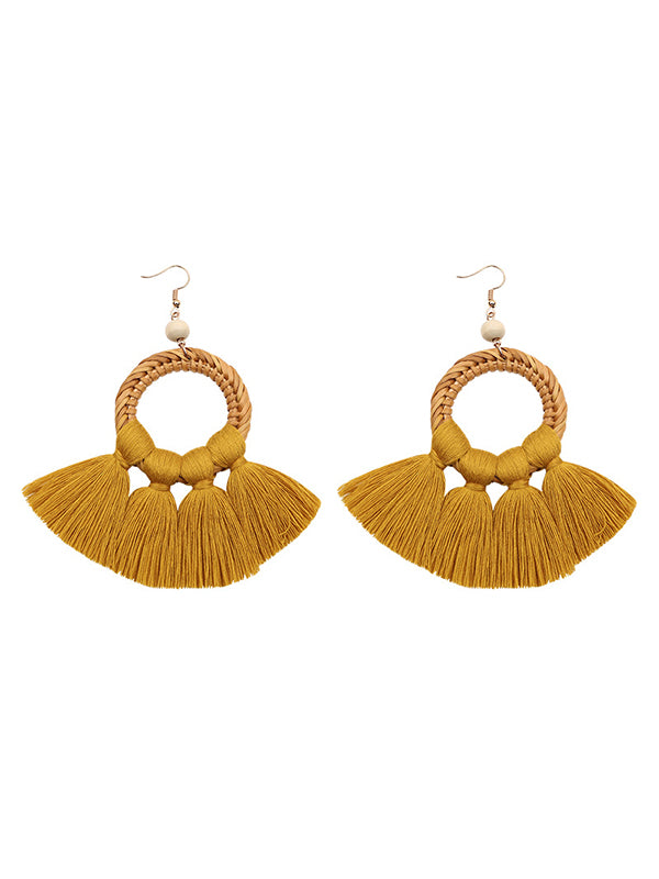Bohemian Rattan Tassel Earrings