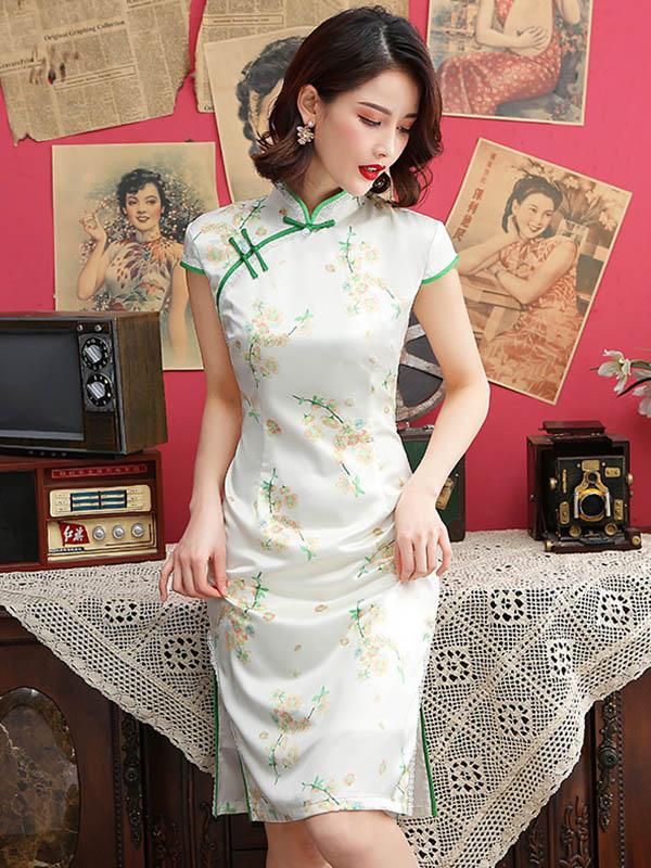 Vintage Floral Silk Improved Short Cheongsams