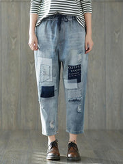 Casual Retro Split-Joint Hole Jean Pants