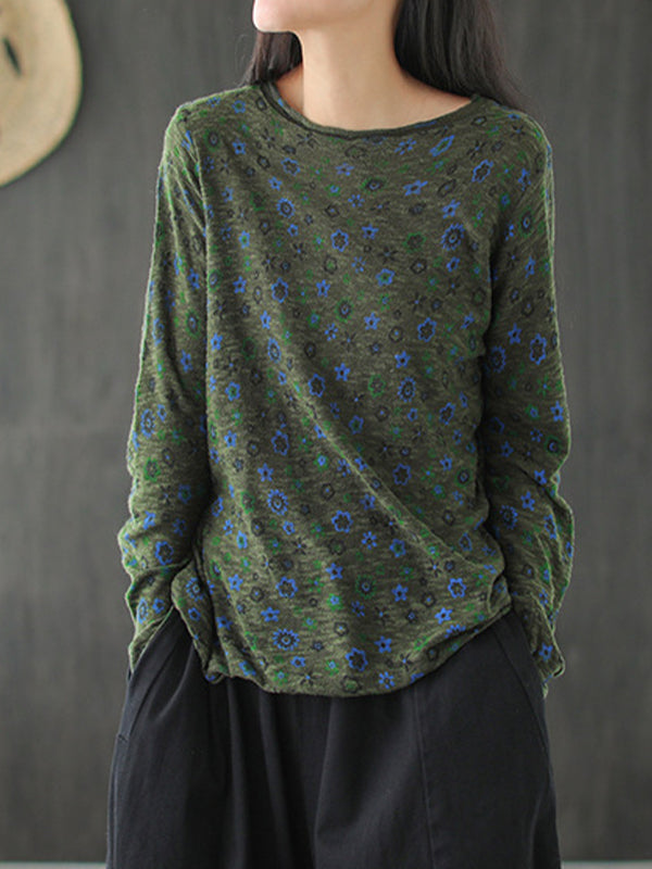 Retro Loose Round Neck Floral Sweater