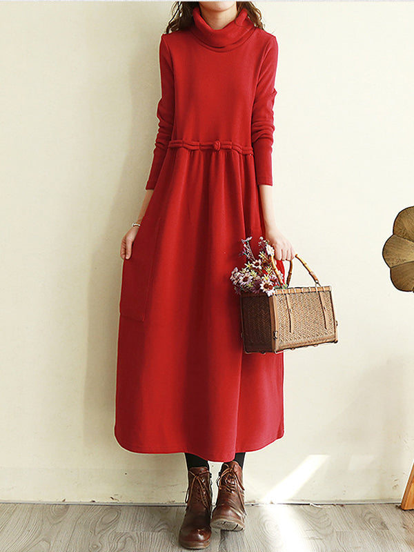 Women Retro High Neck Loose Dress