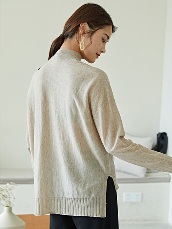 Half High Neck Thin Off-Shoulder Pullover Loose Bottoming Sweater